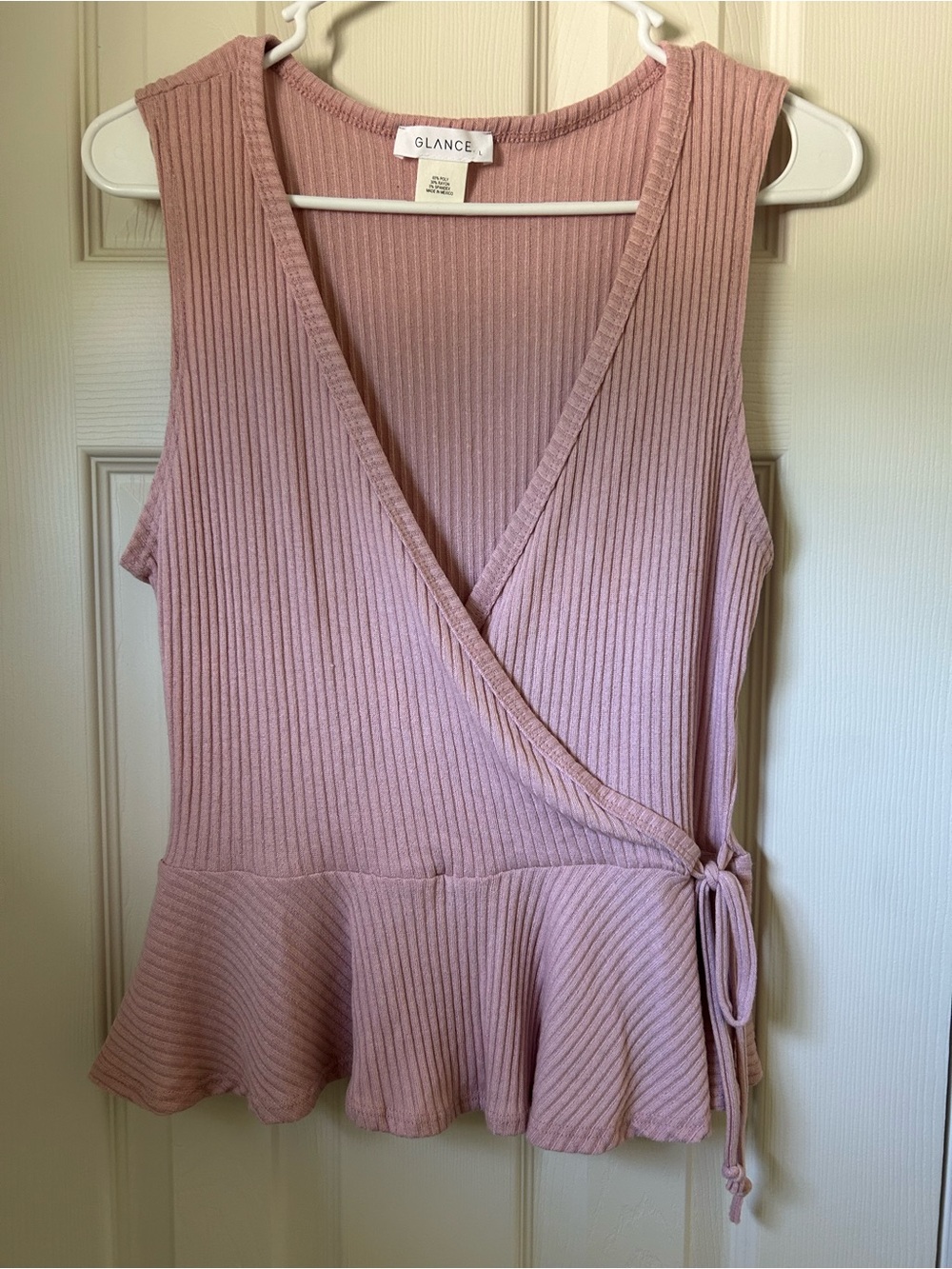 Glance Women's Pink Ribbed Wrap Peplum Tank Top NWOT